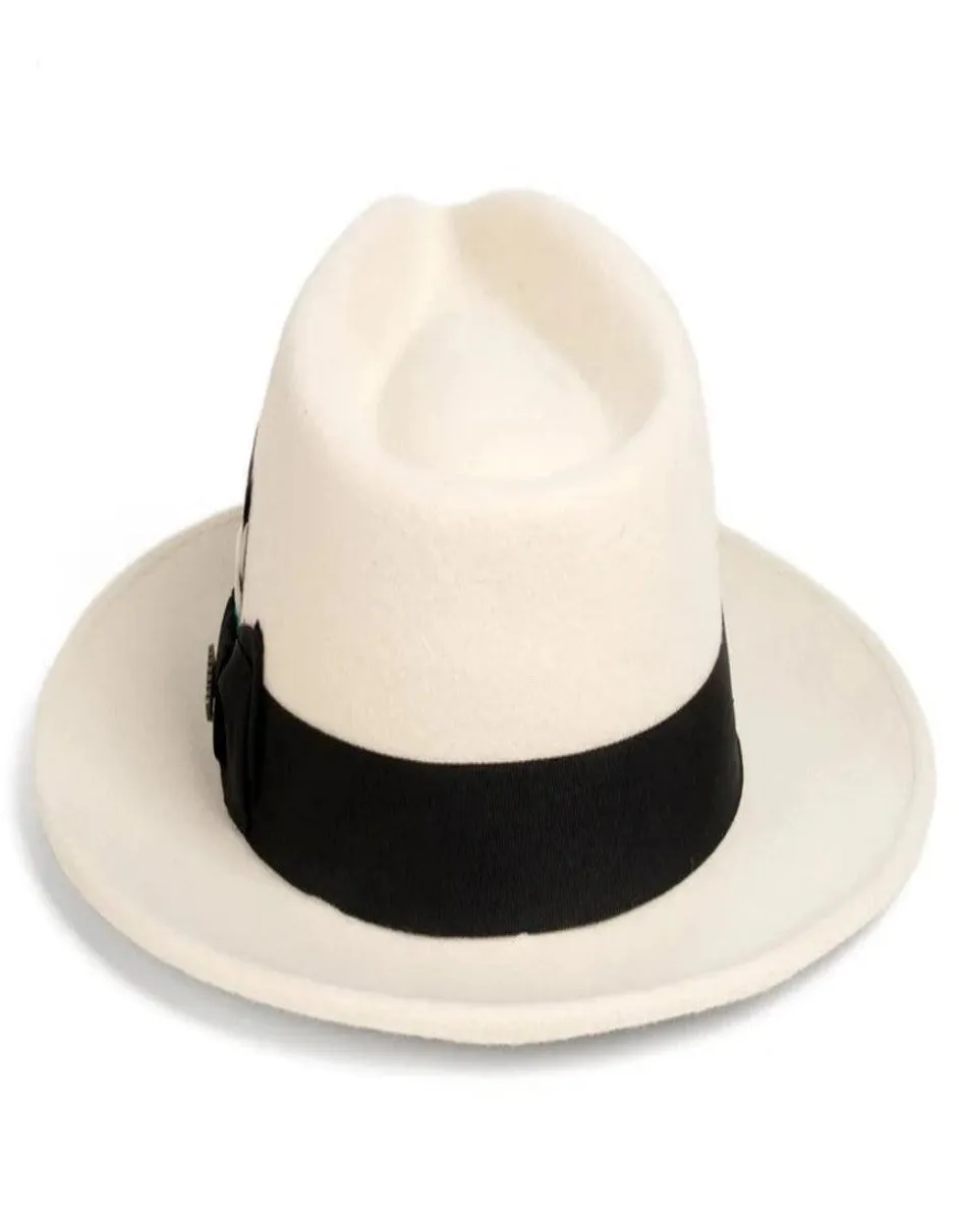 White and Black Dress Hat 1920s Fedora Style - Mens Classic Wool Fedora Dress Hat in White and Black sold by Alberto Nardoni product image thumbnail 3