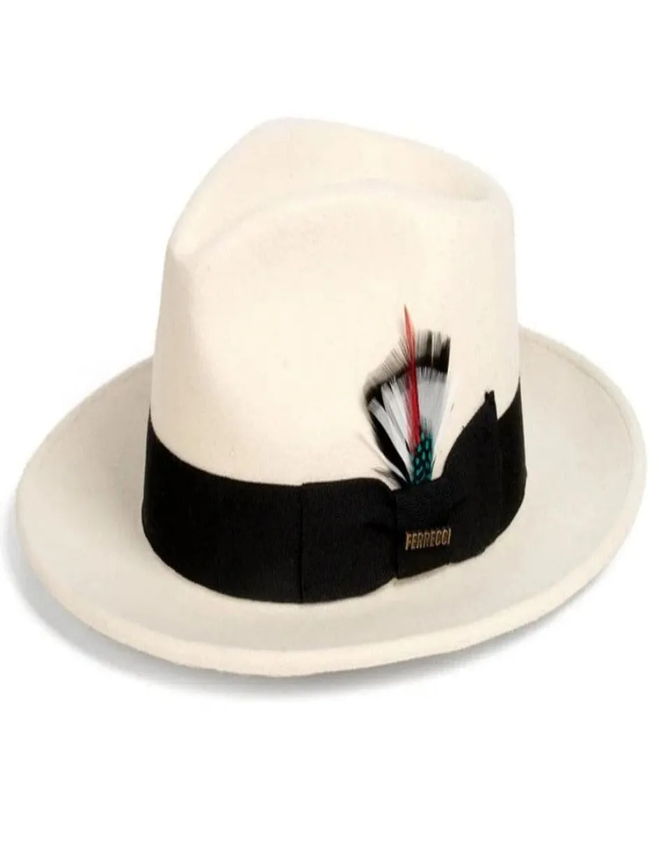 White and Black Dress Hat 1920s Fedora Style - Mens Classic Wool Fedora Dress Hat in White and Black sold by Alberto Nardoni product image thumbnail 2