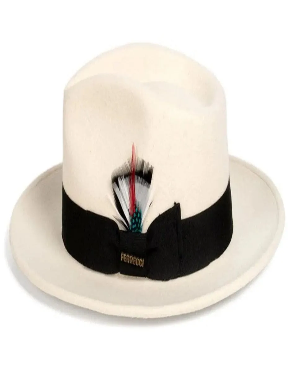 White and Black Dress Hat 1920s Fedora Style - Mens Classic Wool Fedora Dress Hat in White and Black sold by Alberto Nardoni