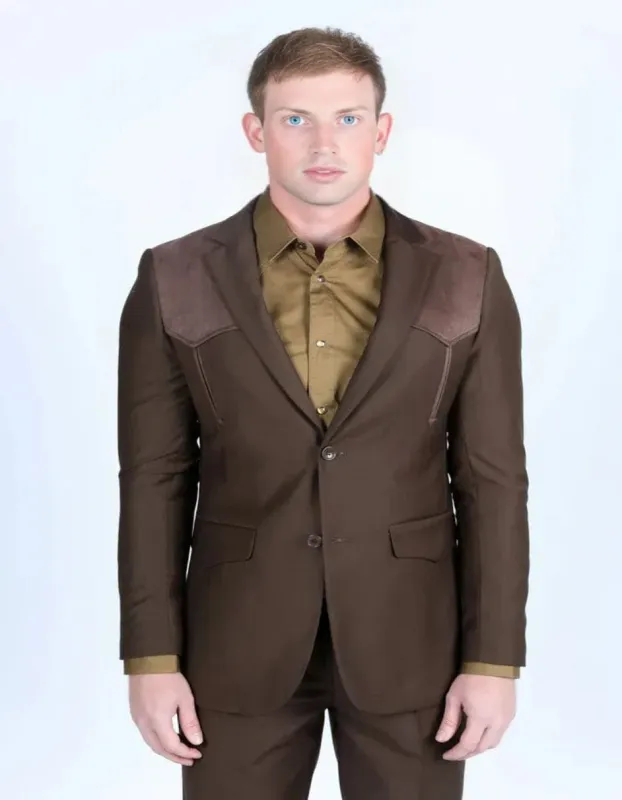 Men's Western Dark Brown Suit Sport Coat with Suede Yokes and Elbow Patches sold by Alberto Nardoni