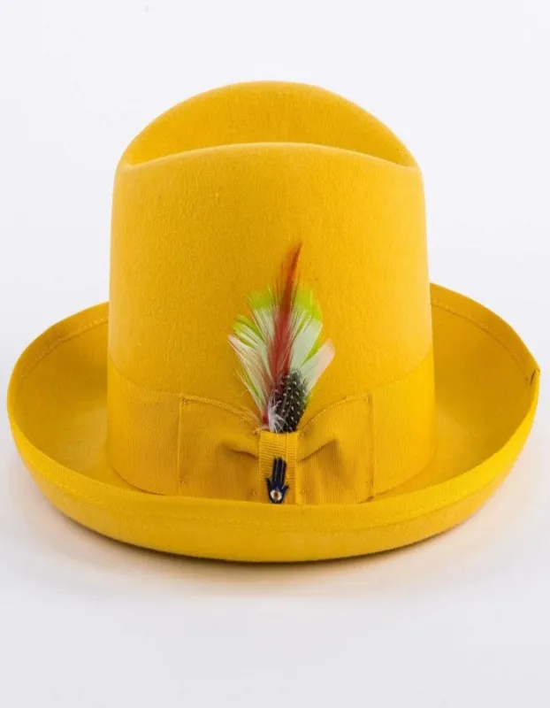 Gold Dress Hat 1920s Fedora Style - Mens Classic Gangster Godfather Wool Dress Hat in Gold sold by Alberto Nardoni