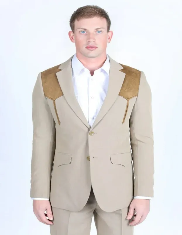 Men's Western Khaki Suit Sport Coat with Suede Yokes and Elbow Patches sold by Alberto Nardoni