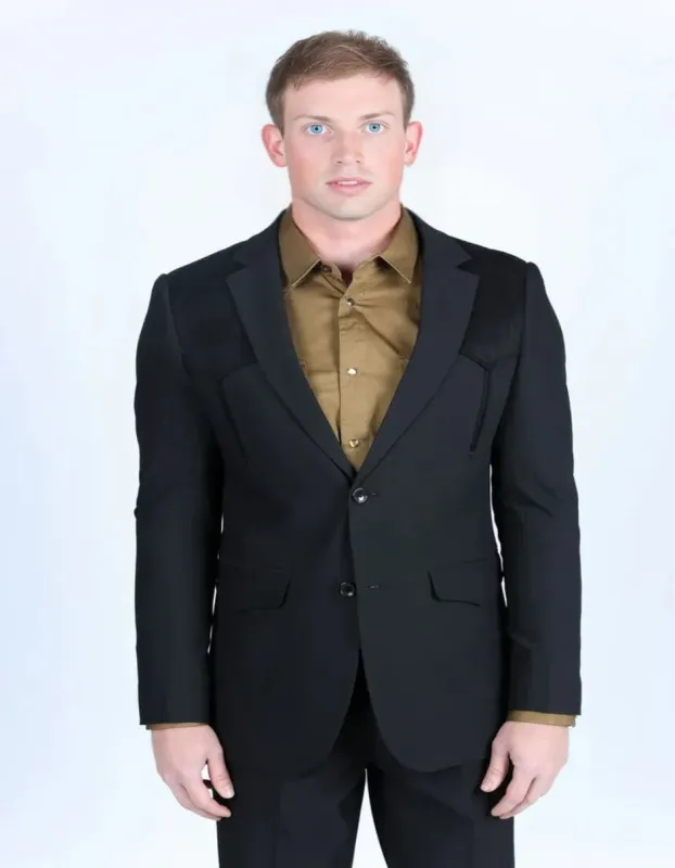 Men's Western Black Suit Sport Coat with Suede Yokes and Elbow Patches sold by Alberto Nardoni