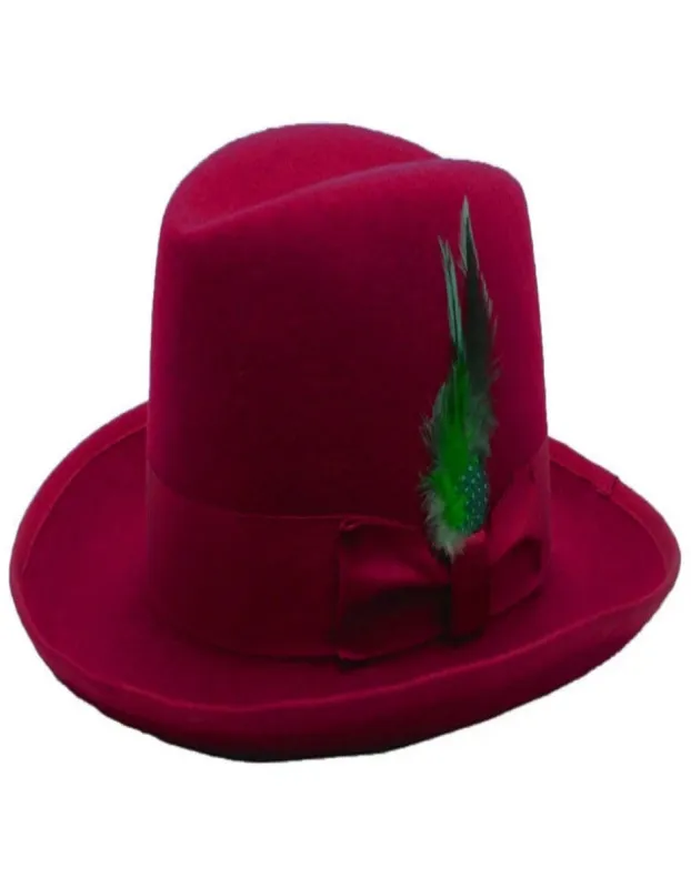 Burgundy Dress Hat 1920s Fedora Style - Mens Classic Gangster Godfather Wool Dress Hat in Burgundy made by Alberto Nardoni