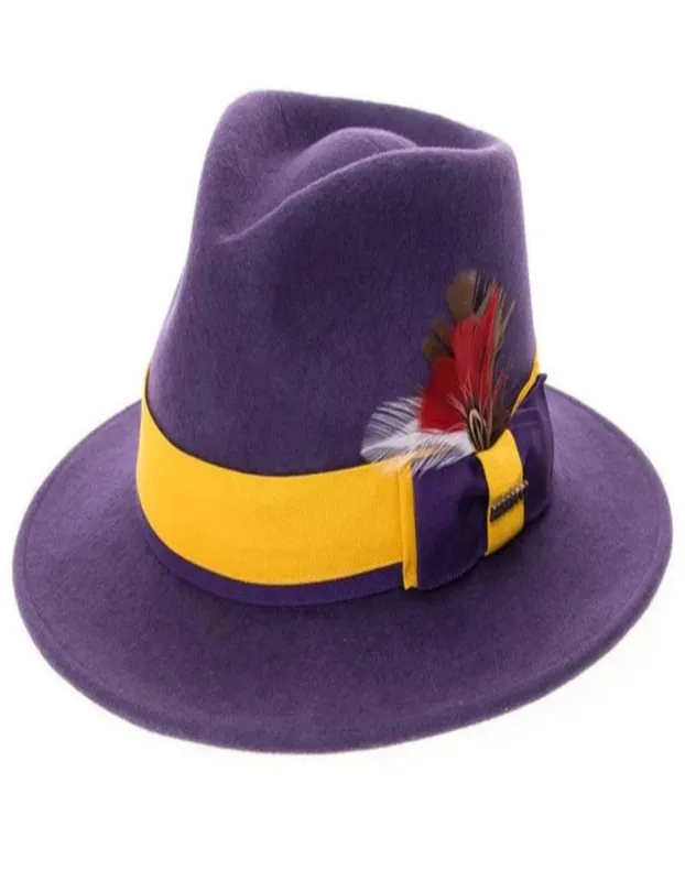 Purple and Gold Dress Hat 1920s Fedora Style - Men's Classic Two Tone Fedora Dress Hat in Purple and Gold sold by Alberto Nardoni