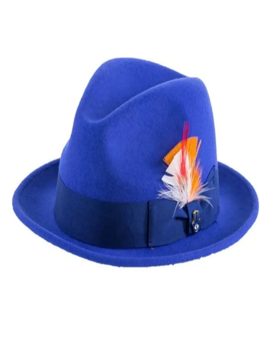 Royal Blue Dress Hat 1920s Fedora Style - Mens Narrow Brim Crushable Wool Dress Hat Trilby Fedora in Royal Blue sold by Alberto Nardoni product image thumbnail 2