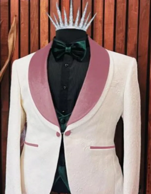 White and Pink Tuxedo - Prom Suit (Jacket + Pants + Vest + Bowtie Package) sold by Alberto Nardoni
