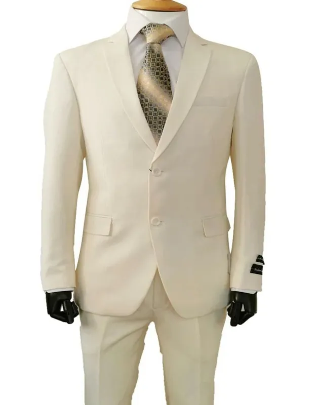 Mens 2 Button Classic Fit Basic Poplin Ivory Suit sold by Alberto Nardoni