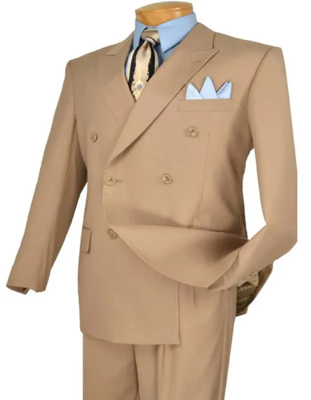 Mens Classic Double Breasted Tan Suit sold by Alberto Nardoni