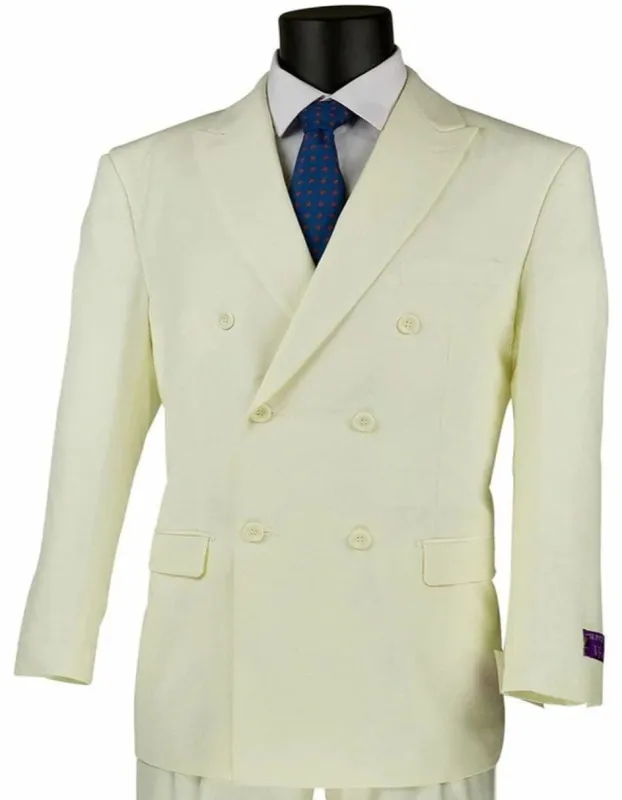 Mens Classic Fit Double Breasted Poplin Ivory Suit sold by Alberto Nardoni