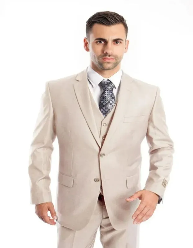 Men's Vested Two Button Solid Color Wedding and Business Tan Suit sold by Alberto Nardoni