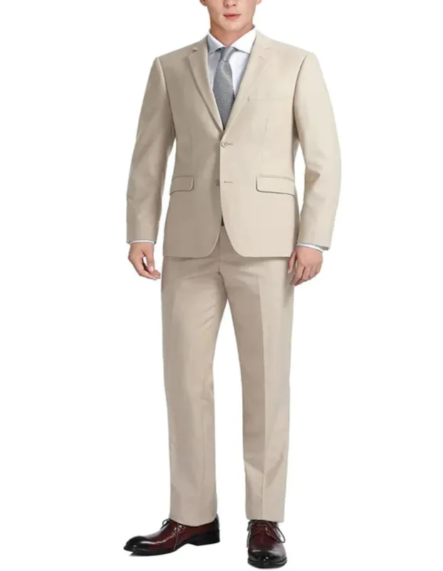 Mens Basic Two Button Classic Fit Suit with Optional Vest in Light Tan Beige Suit sold by Alberto Nardoni