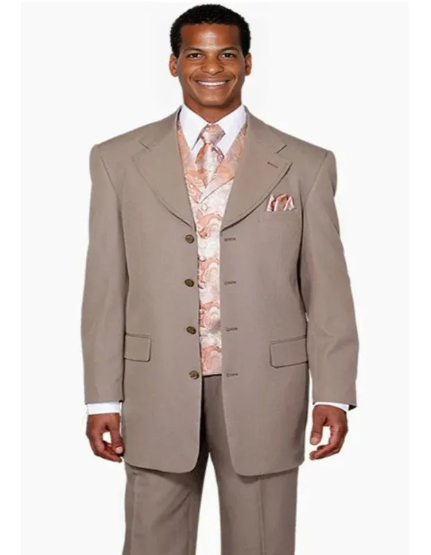 Mens 4 Button Long Vested Fashion Tan With Paisley Vest Suit sold by Alberto Nardoni
