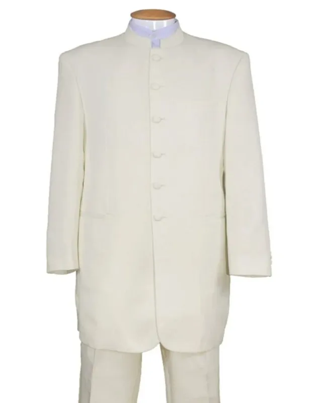 Mens Long Mandarin Collar Zoot Suit Ivory Tuxedo sold by Alberto Nardoni