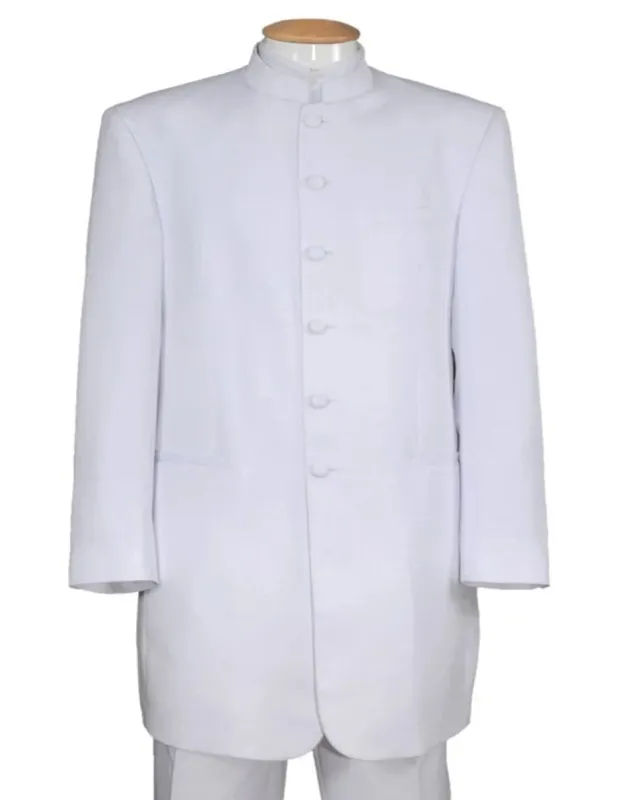 Mens Long Mandarin Collar Zoot Suit White Tuxedo sold by Alberto Nardoni