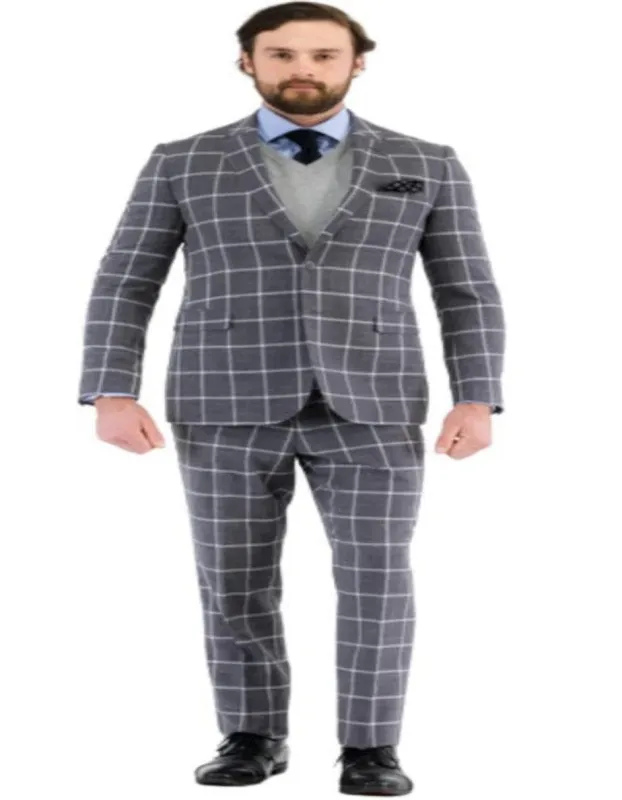 Mens Plaid Suit - Windowpane Pattern With Vest - Business Suit Grey sold by Alberto Nardoni