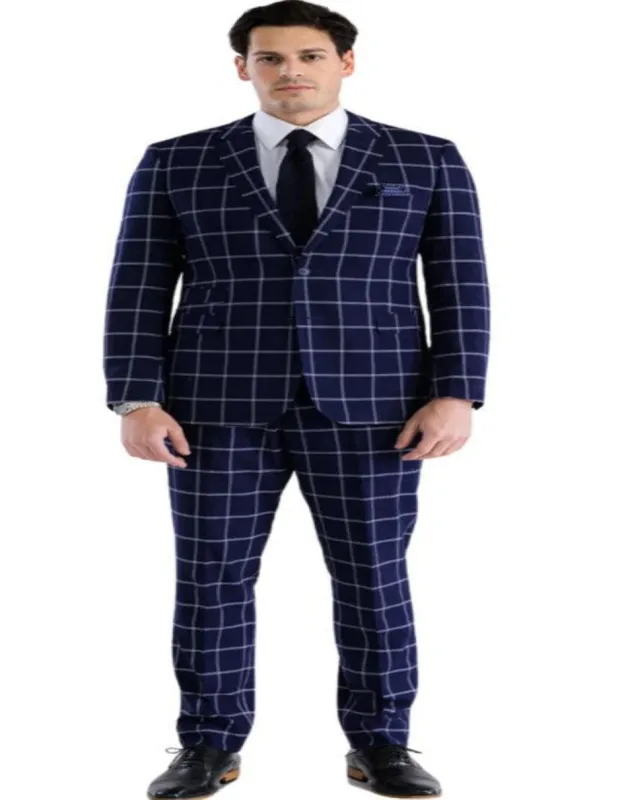 Mens Plaid Suit - Windowpane Pattern With Vest - Business Suit Navy sold by Alberto Nardoni