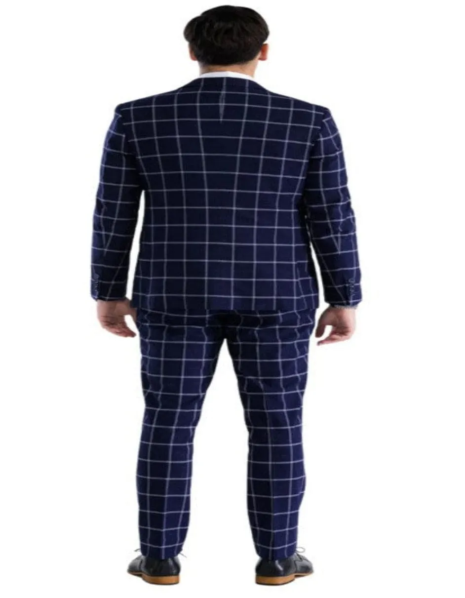 Mens Plaid Suit - Windowpane Pattern With Vest - Business Suit Navy sold by Alberto Nardoni product image thumbnail 3