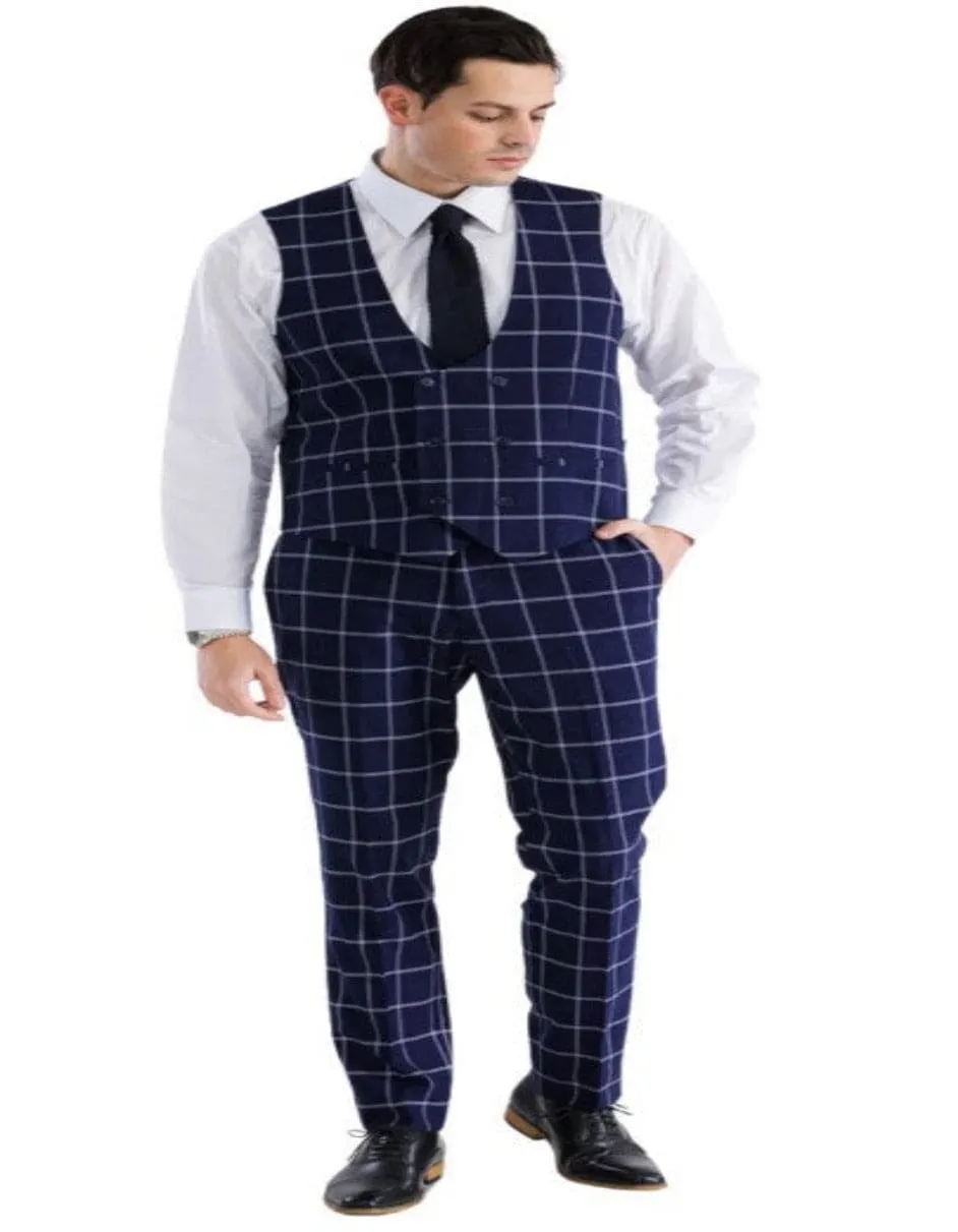 Mens Plaid Suit - Windowpane Pattern With Vest - Business Suit Navy sold by Alberto Nardoni product image thumbnail 5