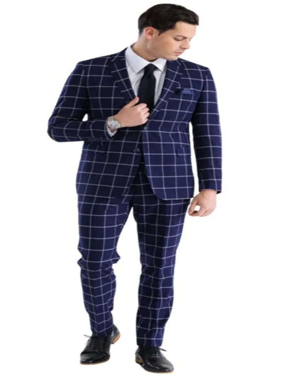 Mens Plaid Suit - Windowpane Pattern With Vest - Business Suit Navy sold by Alberto Nardoni product image thumbnail 4