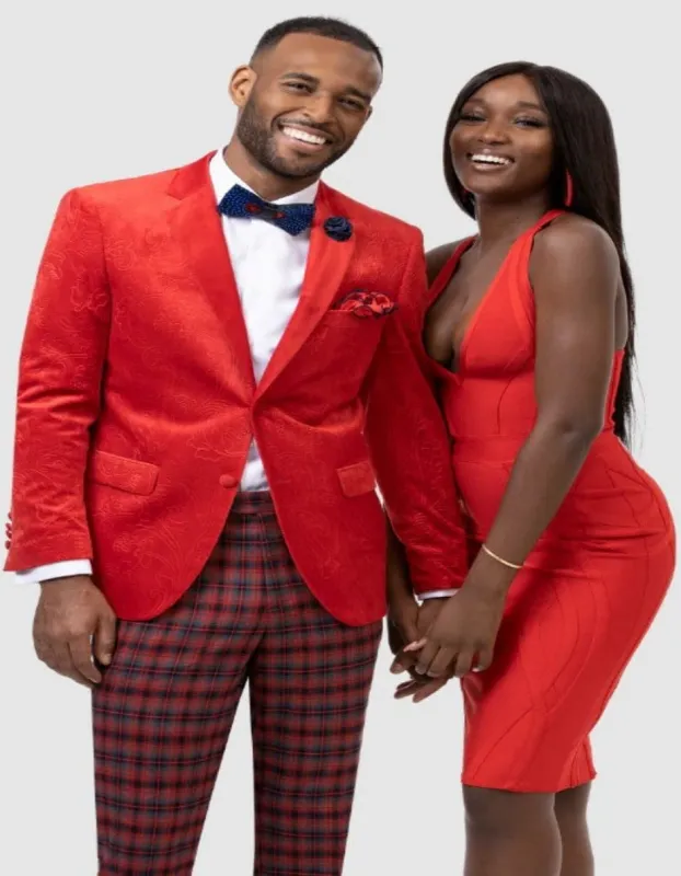 Paisley Blazer - Prom Tuxedo Dinner Jacket - Velvet Sport Jacket in Color Red sold by Alberto Nardoni