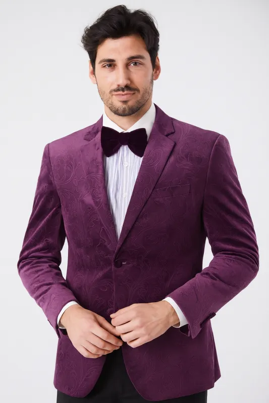 Paisley Blazer - Prom Tuxedo Dinner Jacket - Velvet Sport Jacket in Color Purple sold by Alberto Nardoni