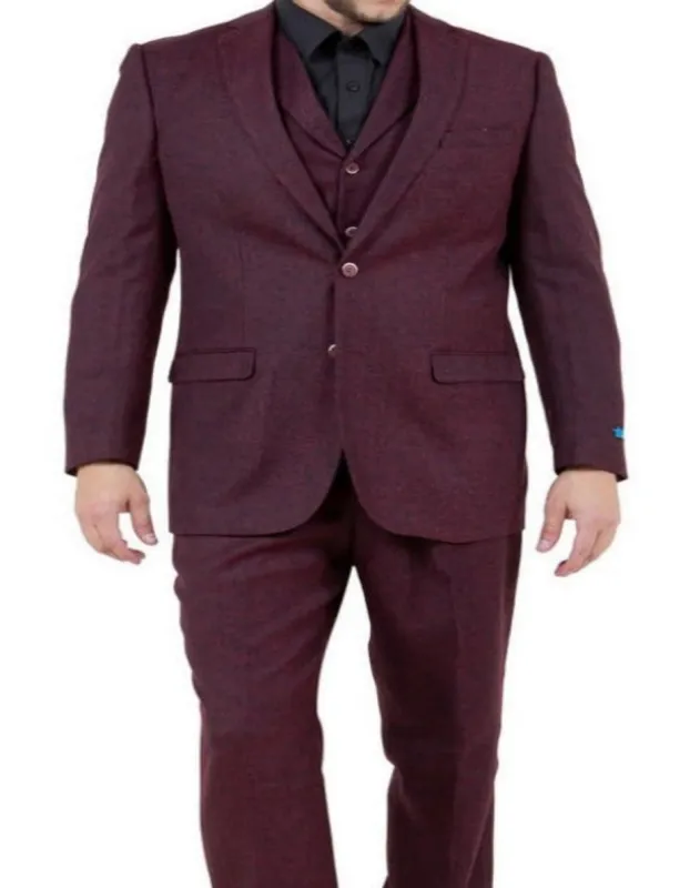 Mens Single Breasted Two Button Modern Fit Suit Burgundy sold by Alberto Nardoni
