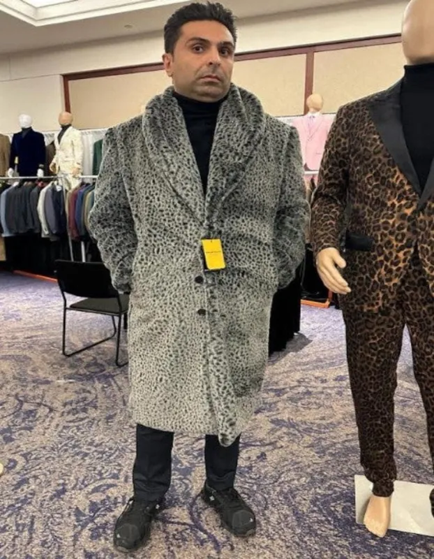 Gray Fur Coat - Leopard Faux Fur Coat With Full Length - Grey Winter Coat sold by Alberto Nardoni