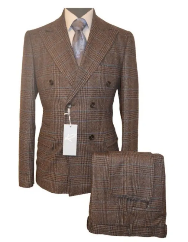 Vintage Suit - Rossiman Suit - Brown and Blue Mix Windowpane Suit - Glen Plaid Suit sold by Alberto Nardoni