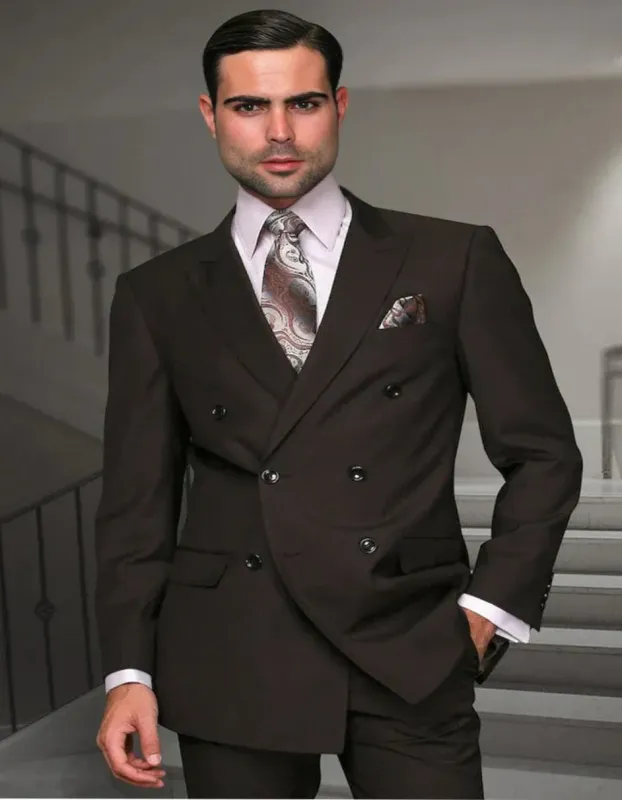 Cobalt Blue Suit - Men's Designer Modern Fit Double Breasted Wool Sapphire Blue Gold Buttons sold by Alberto Nardoni