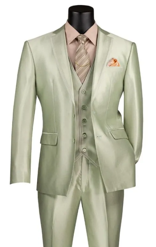 Mens Notch Label Slim Fit Fancy Prom Suit Shiny Sage Green 3 Piece Suit sold by Alberto Nardoni
