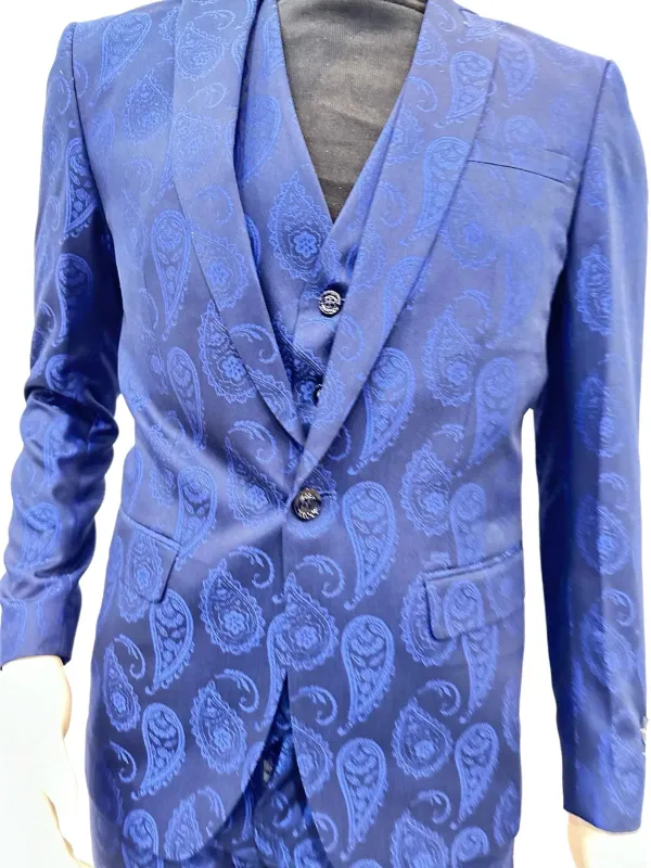 Paisley Suit - Royal Blue Prom Suit - Slim Fit Stage Suit sold by Alberto Nardoni