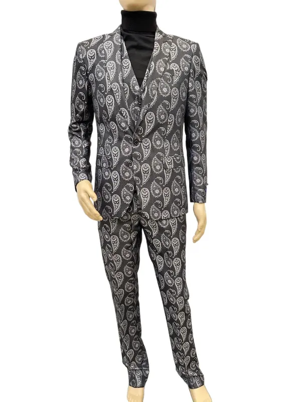 Paisley Suit - Gray - Silver - Charcoal Prom Suit - Slim Fit Stage Suit made by Alberto Nardoni