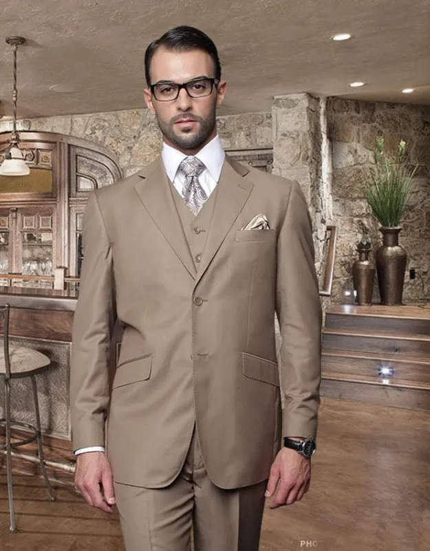 Mens Classic 3pc Two Button Solid Bronze Super 150's Extra Fine Italian Fabric Suit sold by Alberto Nardoni