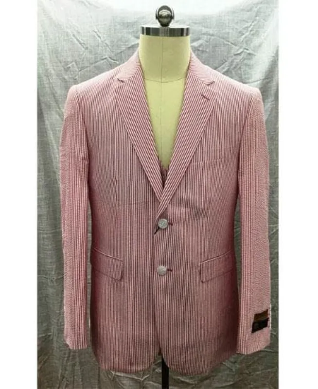 Mens Red 2 Button Seersucker Sear sucker suit sold by Alberto Nardoni