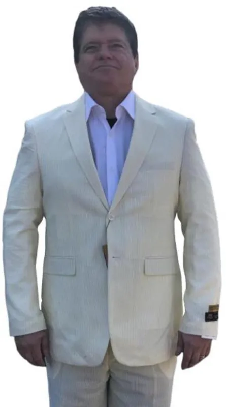 Alberto Nardoni Yellow ~ Canary Seersucker Sear sucker suit 2 button Flat Front Pants Regular Fit Side Vented made by Alberto Nardoni