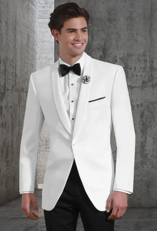 Mens White 1 Button Shawl Lapel Dinner Jacket sold by Alberto Nardoni