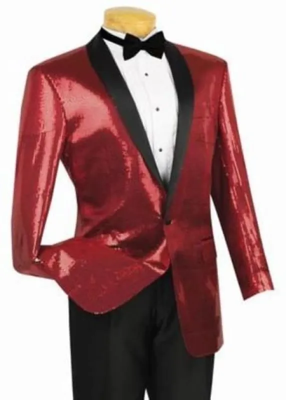 Shiny Sharkskin Metallic Scarlet Red Sequin Formal Sportcoat Jacket sold by Alberto Nardoni