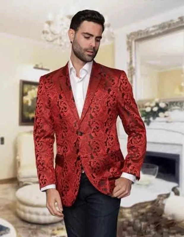 Men's Floral Sateen Unique Paisley Sport Coat/Fancy Stage Party Two Toned Cheap Priced Blazer Jacket For Men / Dinner Men's Jacket Red / Sport coat sold by Alberto Nardoni