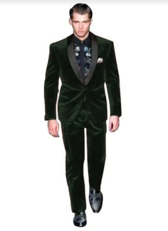 Olive Green Velvet Fabric Suit With Velvet Tuxedos Fabric sold by Alberto Nardoni