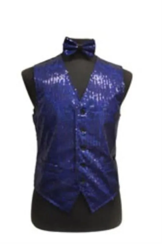 Sparkly Bow Tie Satin Shiny Sequin Dress Tuxedo Wedding Vest/bow tie set Royal Blue - Men's Neck Ties - Mens Dress Tie - Trendy Mens Ties sold by Alberto Nardoni