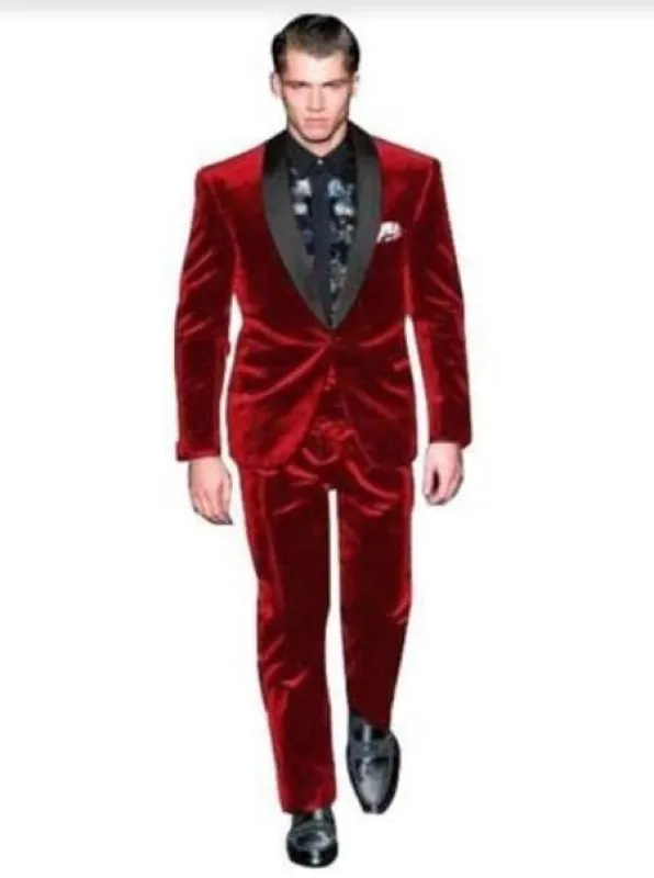Maroon Velvet Fabric Suit With Velvet Tuxedos Fabric made by Alberto Nardoni