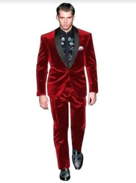 Maroon Velvet Fabric Suit With Velvet Tuxedos Fabric sold by Alberto Nardoni