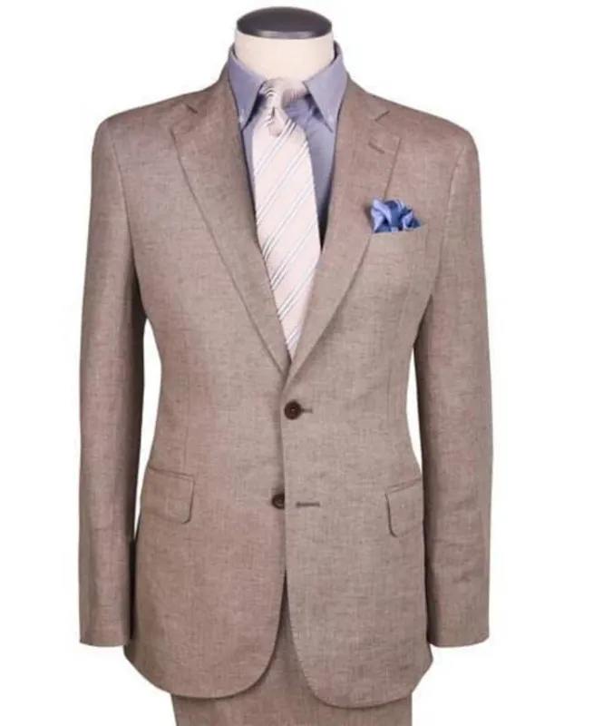 Tan Linen Suit - Dark Tan ~ Taupe ~ Khaki Big and Tall Linen Suit made by Alberto Nardoni