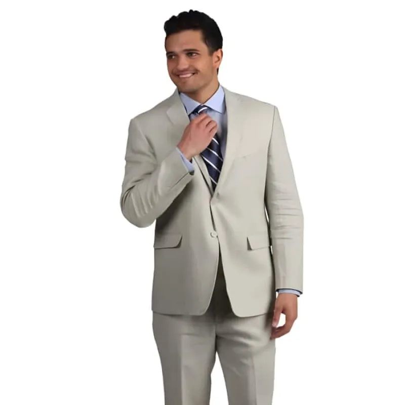 Tan Linen Suit - Two buttons Tan Wedding / Prom Notch Collared Classic Linen For Beach Wedding outfit Side Vent Suit made by Alberto Nardoni