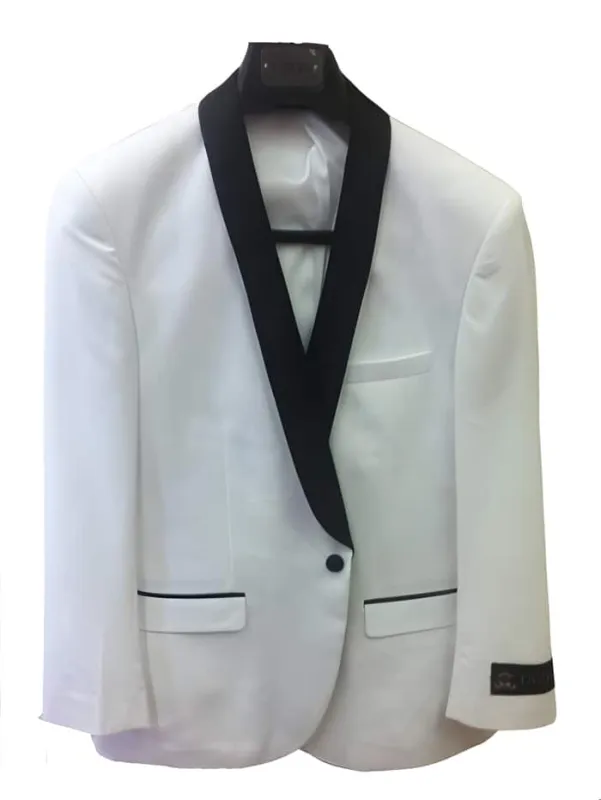 Two buttons White Dinner Jacket One Button Slim Fit tux coats White with Dark color black Collared Tuxedo / Graduation Homecoming Outfits dinner Jacket Shawl collar Best Cheap Blazer ~ Suit Jacket For Men Affordable Sport Coats Sale sold by Alberto Nardoni