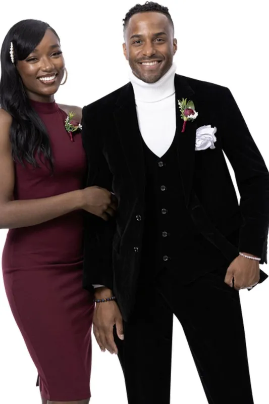 "EJ Samuel Men's Two-Button Velvet Vested Suit in Black" sold by Alberto Nardoni