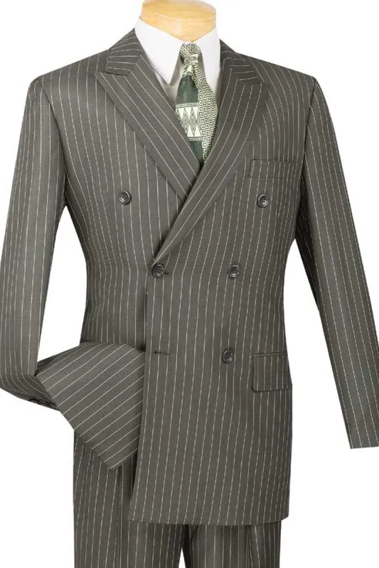 Mens Double Breasted Gangster Bold Pinstripe Suit in Charcoal Grey sold by Alberto Nardoni