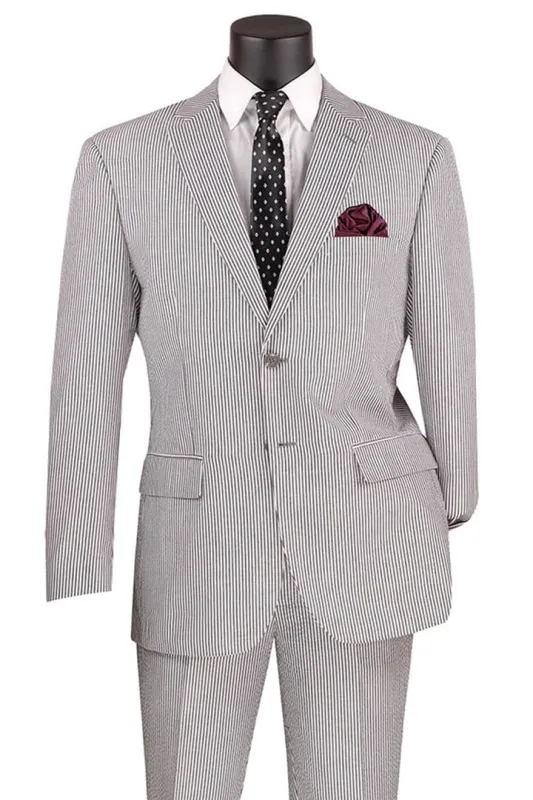 Men's 2PC Summer Seersucker Modern Fit Suit in Black Pinstripe made by Alberto Nardoni