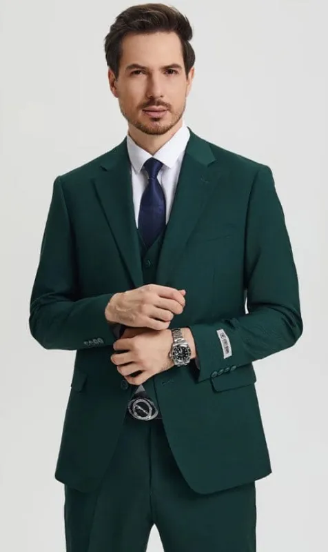 Men's Two Button Vested Notch Lapel Basic Designer Suit in Hunter Green sold by Alberto Nardoni
